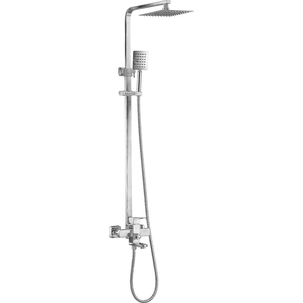 Ztrends Coe Hall Exposed Pipe Shower, 3-Way With Shared Use. Includes Hand Shower. Pressure Balanced -Square